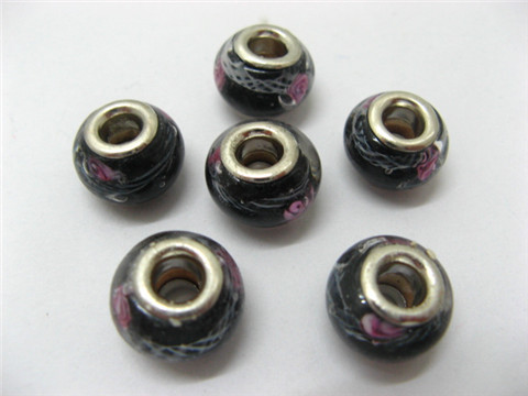 100 Black Murano Rose Flower Glass European Beads - Click Image to Close