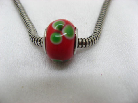 100 Red Murano Flower Round Glass European Beads - Click Image to Close