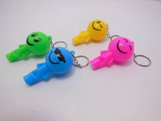 24 Light Up Smile Face Torch Key Chains with Whistle - Click Image to Close