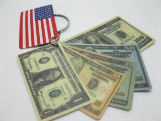 4x12Pcs Plastic US Dollar & Flag with Key Rings - Click Image to Close
