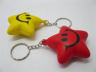 50 Anti-Stress PU Foam Smile Face Star Key rings - Click Image to Close
