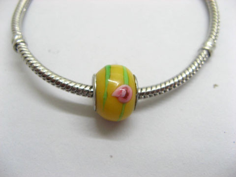 100 Yellow Murano Flower Round European Glass Beads be-g310 - Click Image to Close