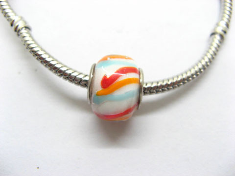 100 White Colourful Stripe Glass Pandora beads be-g338 100 White Colourful Stripe Glass Pandora beads be-g338