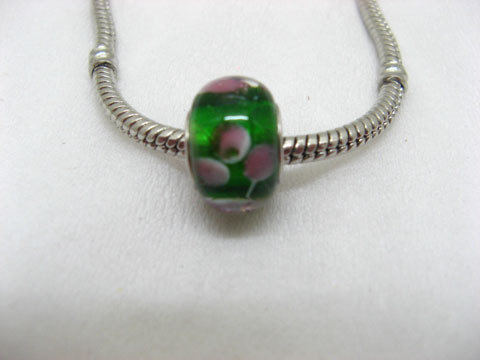 100 Green Murano Flower Round Glass Pandora beads be-g341 100 Green Murano Flower Round Glass Pandora beads be-g341