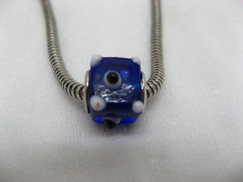 50 Blue Cubic Glass Pandora Beads with White Dots be-g367 50 Blue Cubic Glass Pandora Beads with White Dots be-g367