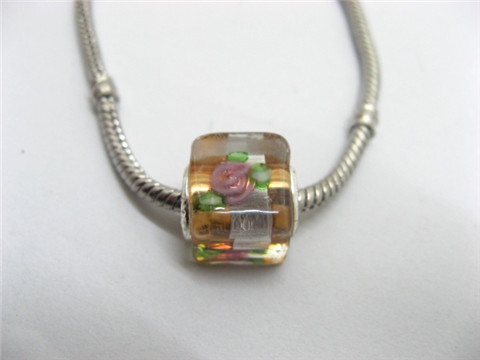 50 Coffee Silver Flower Cube Glass Pandora beads 50 Coffee Silver Flower Cube Glass Pandora beads