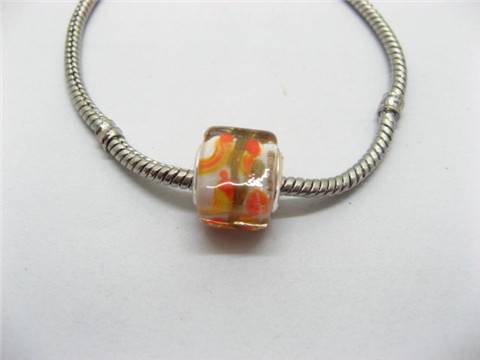 50 Orange Silver Cube Glass European Beads - Click Image to Close