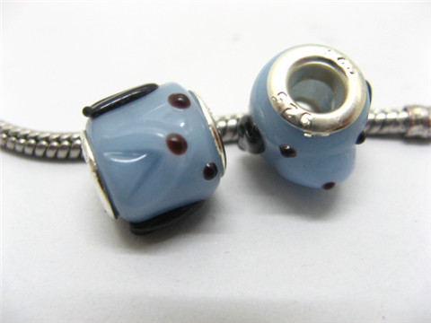 50 Blue Dog Murano Glass European Beads be-g416 - Click Image to Close