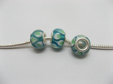 100 Green Lampwork Glass European Beads pa-g30 - Click Image to Close