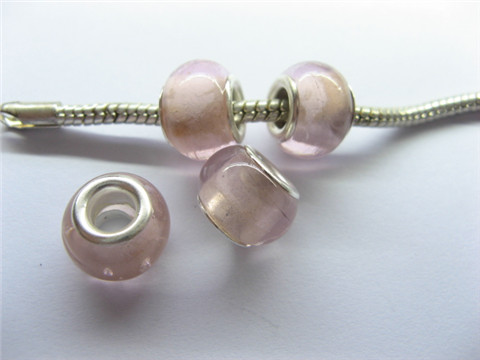 100 Light Pink Glass European Beads pa-g33 - Click Image to Close
