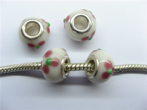 100 White Lampwork Glass European Beads pa-g34 - Click Image to Close