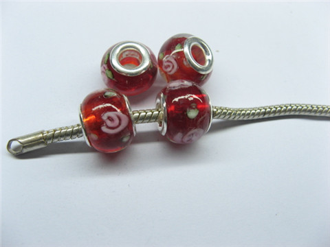 100 Red Round Glass European Beads pa-g37 - Click Image to Close