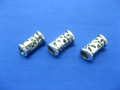 100 silver plated alloy metal Curved Barrel Pandora Beads - Click Image to Close