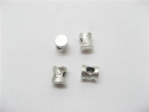 100 silver plated alloy metal Carved "Cola" Pandora Beads - Click Image to Close