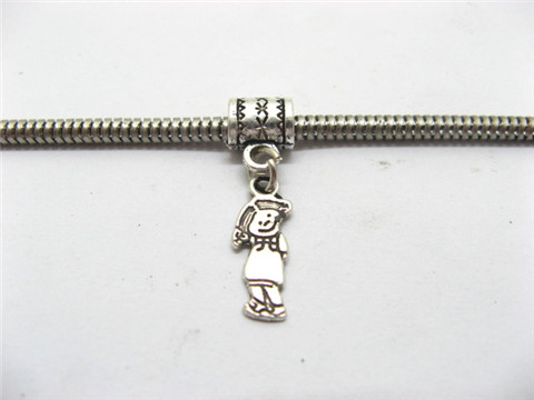 50 Silver Charms Fit European Beads with Cute Girl ac-sp446 - Click Image to Close