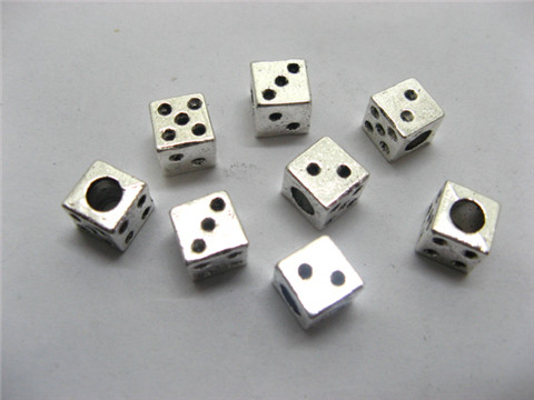 100 Charms Metal Dice European Beads ac-sp512 - Click Image to Close