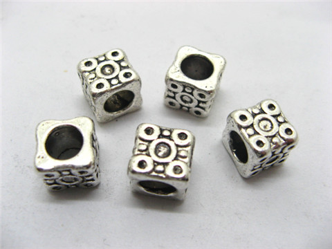 50 Charms Metal Cube European Beads ac-sp520 - Click Image to Close