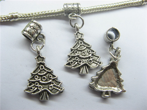 50 Metal European Beads with Christmas Tree Dangle pa-b11 - Click Image to Close