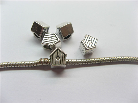 100 Metal House Shape European Beads pa-b15 - Click Image to Close