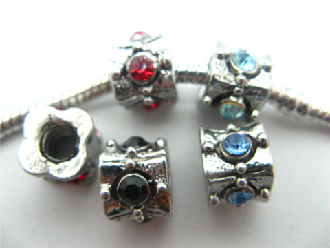 10 Alloy Charms European Thread Beads With Rhinestone ac-sp42 - Click Image to Close