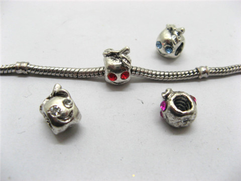 100 Nickel Plated Pandora Thread Beads With Rhinestone 100 Nickel Plated Pandora Thread Beads With Rhinestone
