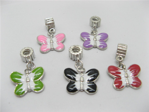 50 Enamel European Beads with Butterfly pa-m70 - Click Image to Close