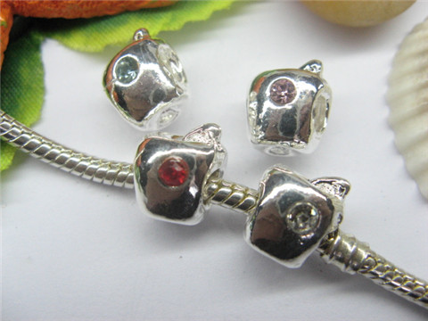 20 Silver Apple European Thread Beads with Rhinestone pa-m210 - Click Image to Close