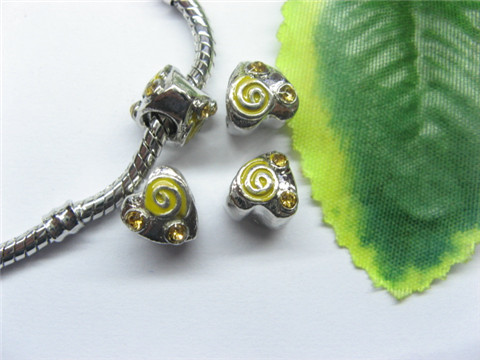 20 Alloy Yellow Enamel Heart Thread European Beads pa-m232 - Click Image to Close