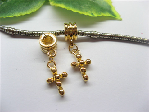 20 Golden Thread European Beads with Cross Dangle pa-m249 - Click Image to Close