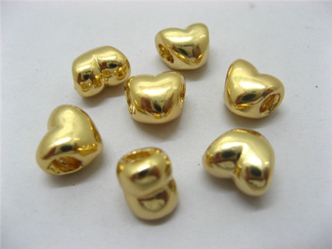 10Pcs 18K Golden European Heart Thread Beads ac-sp393 - Click Image to Close