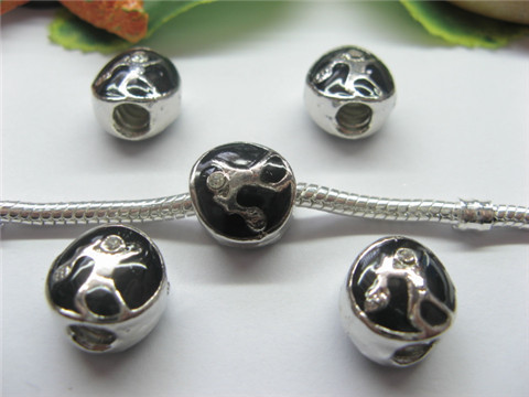 20 Black Carved Tennist Thread European Beads - Click Image to Close