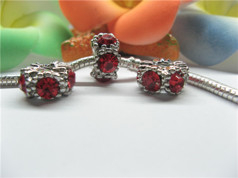 20 Thread European Beads with Red Rhinestone - Click Image to Close