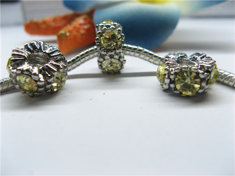 20 Thread European Beads with Yellow Rhinestone - Click Image to Close
