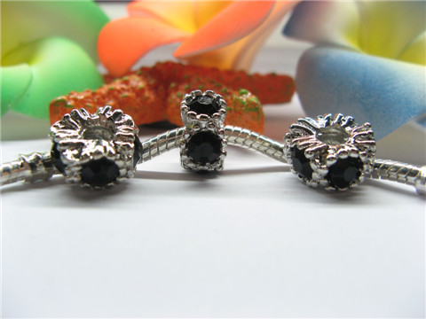 20 Thread European Beads with Black Rhinestone - Click Image to Close