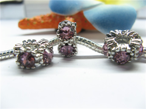 20 Thread European Beads with Purple Rhinestone - Click Image to Close