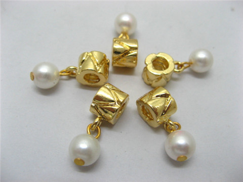 10 Barrel European Beads With Pearl Dangle pa-m313 - Click Image to Close