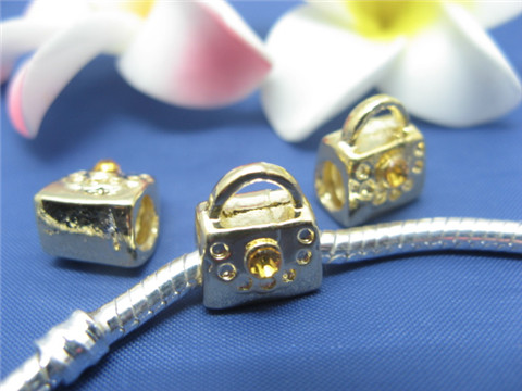 20 Handbag Thread European Beads 18K Gold Plated - Click Image to Close