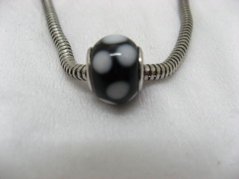 100 Black Glass Pandora Beads with White Dotted - Click Image to Close