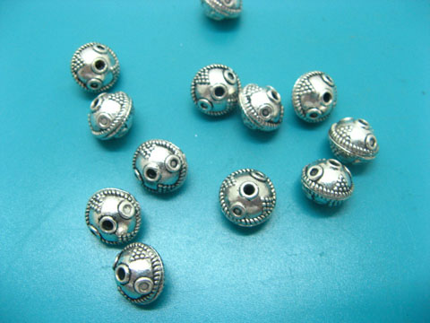 100 Silver Carved Ball Beads Spacer Finding ac-sp287 - Click Image to Close