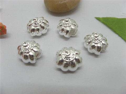 20 Silver Lotus Flower Thread European Beads pa-m101 - Click Image to Close
