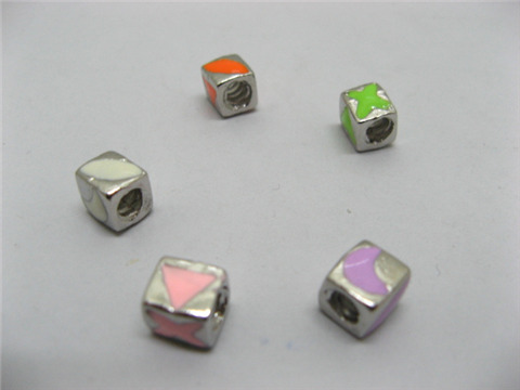 20 Metal Cube Enamel Thread European Beads - Click Image to Close