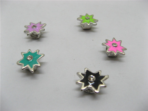 20 Metal Enamel Star Thread European Beads - Click Image to Close