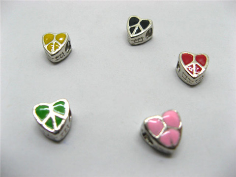 20 Metal Enamel Heart Thread European Beads - Click Image to Close