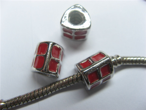 10 Red Enamel Metal Thread European Beads pa-m182 - Click Image to Close