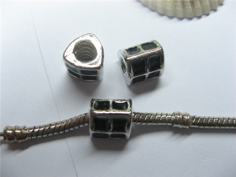 10 Black Enamel Metal Thread European Beads pa-m185 - Click Image to Close