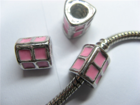 10 Pink Enamel Metal Thread European Beads pa-m186 - Click Image to Close