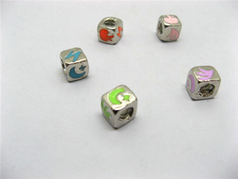 20 Metal Cube Enamel Thread European Beads - Click Image to Close