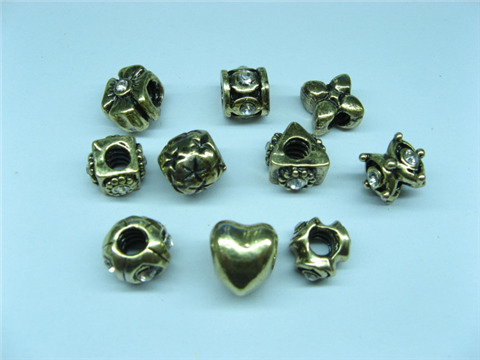 20 Asorted Bronze Plated Thread European Beads Charm - Click Image to Close