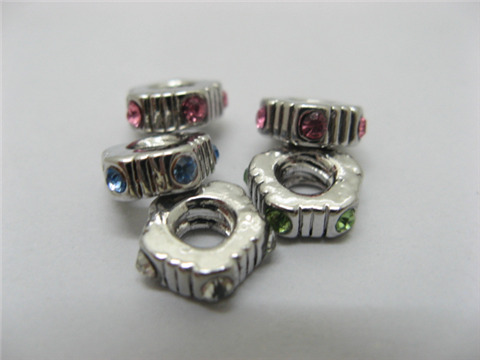 20 Metal European Thread Beads with Rhinestone - Click Image to Close