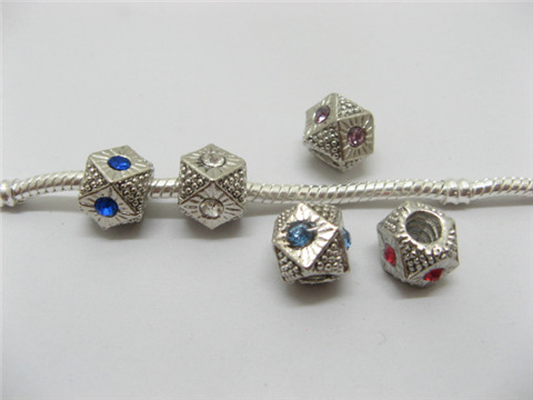 20 Alloy Faceted European Thread Beads with Rhinestone - Click Image to Close
